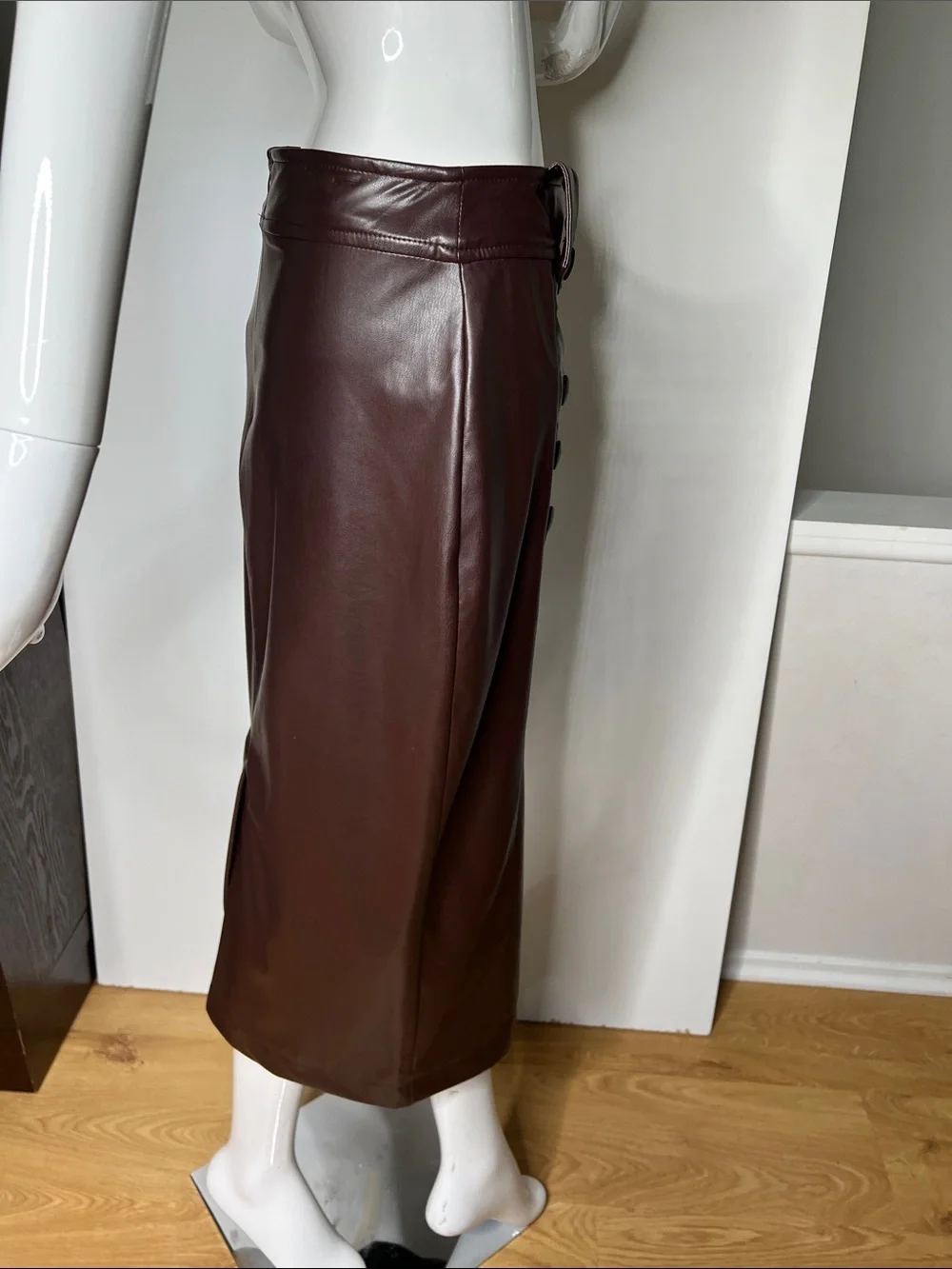 diMare Sz 38 US 6 Brown Vegan Leatherette Maxi Straight Pencil Back Slit Skirt